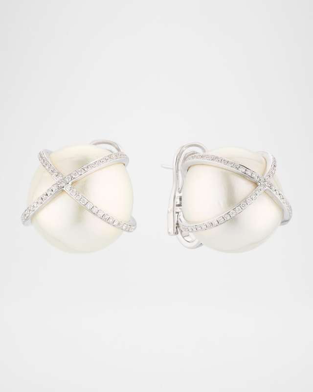 18K White Gold South Sea Pearl and Diamond Earrings